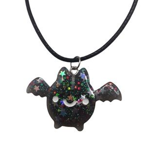 Kawaii Black Glitter Bat Necklace gothic goth
